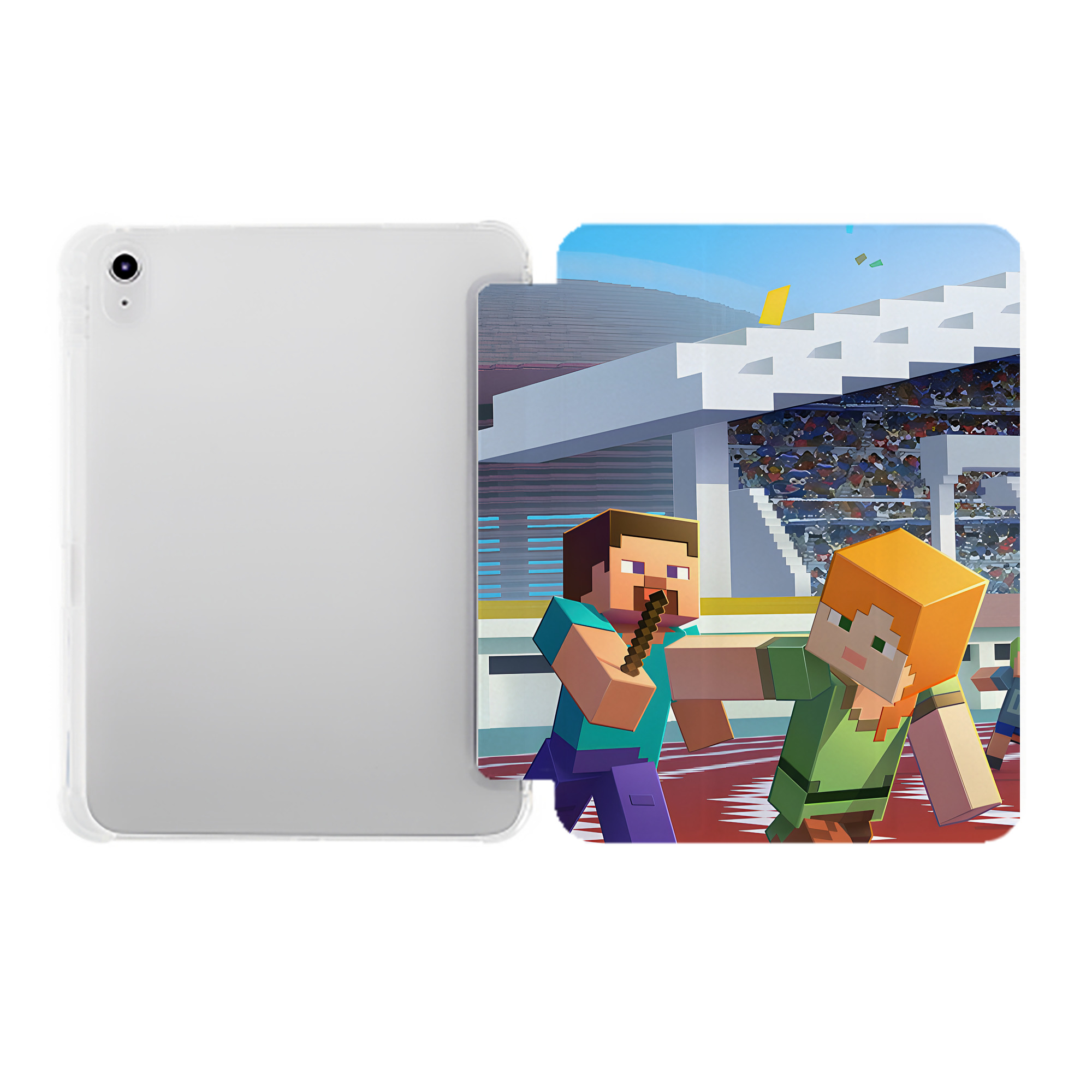 （画像用） マインクラフト ブロックの世界 Minecraft MC Block world IPad ケース ペン収納付き 三つ折りスタンド PUレザー×シリコン 対応機種9.5/10.5/10.9インチ
